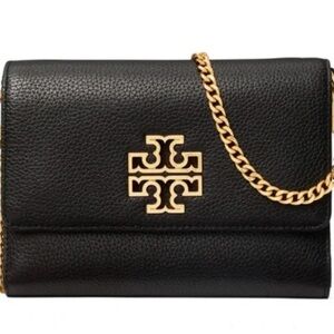 TORY BURCH Britten Chain Wallet Crossbody Clutch Bag in Black w/ Gold Logo